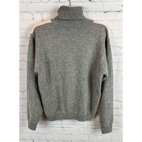 TALBOTS VTG argyle lambswool angora rabbit gray turtleneck sweater pullover M - Picture 6 of 8